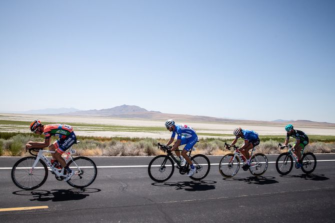 A breakaway tries to form as the race leaves Antelope Island on stage 3 of the 2019 Tour of Utah