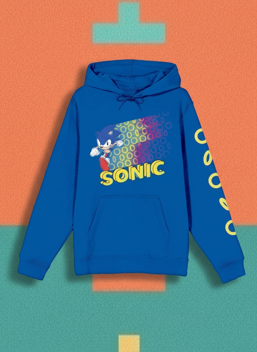 Sonic The Hedgehog In Action Women's Royal Blue Hoodie, Small