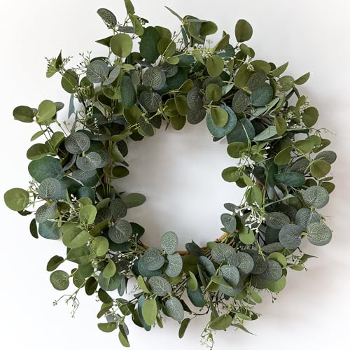 Homekaren Eucalyptus Wreaths for Front Door 22", Handmade Green Leaves Wreath for Summer, Spring and All Seasons, Greenery Floral Wreath for Wall and Outside