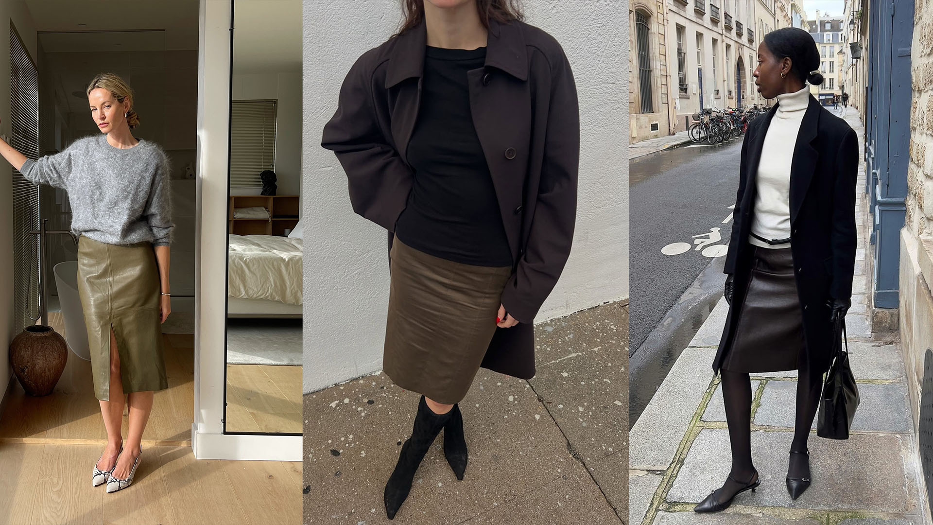 women wearing a leather skirt