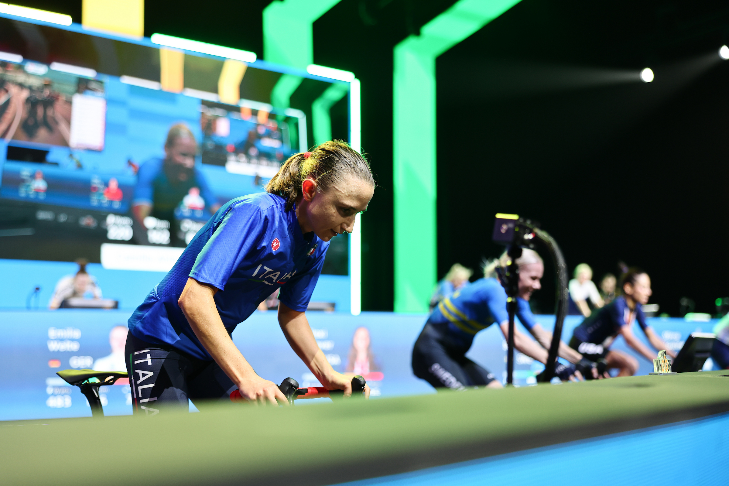 Riders compete at the 2025 UCI Cycling Esports World Championships