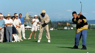 L-R: Carl Weathers, Adam Sandler as seen in a scene from "Happy Gilmore"