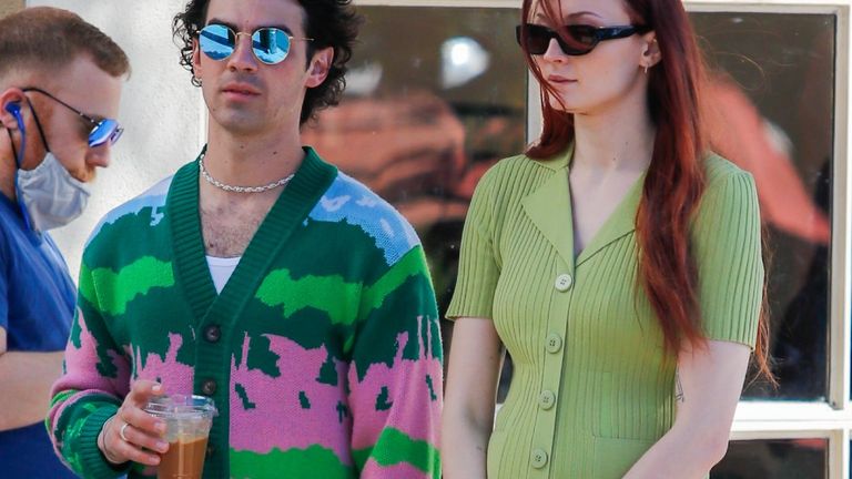 Joe Jonas and Sophie Turner are seen on February 16, 2022 in Los Angeles, California