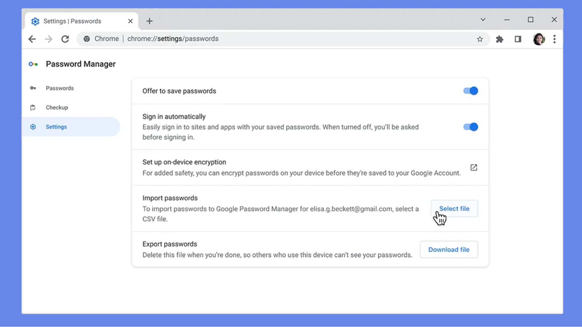 Import password into Chrome