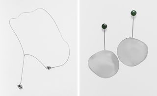 ’Lure’ silver necklace; and large ’Pendo’ drop earrings