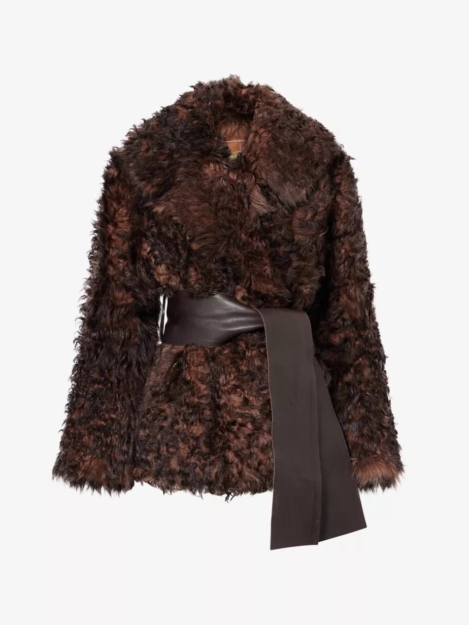 Noa Belted Shearling Jacket - Xs