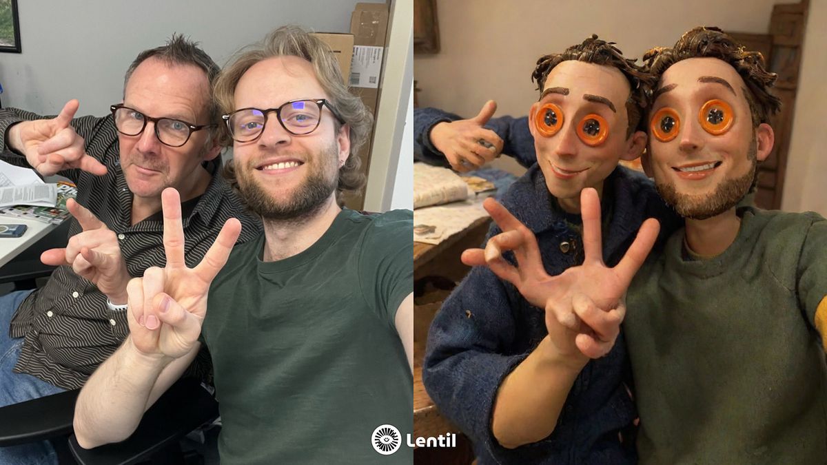Original image (left) and Lentil AI: Photo Art Generator generated image (right) made to look like scene inspired by the Coraline movie