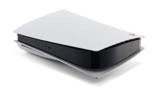 PS5 vs Xbox Series X; a PS5 on a white background