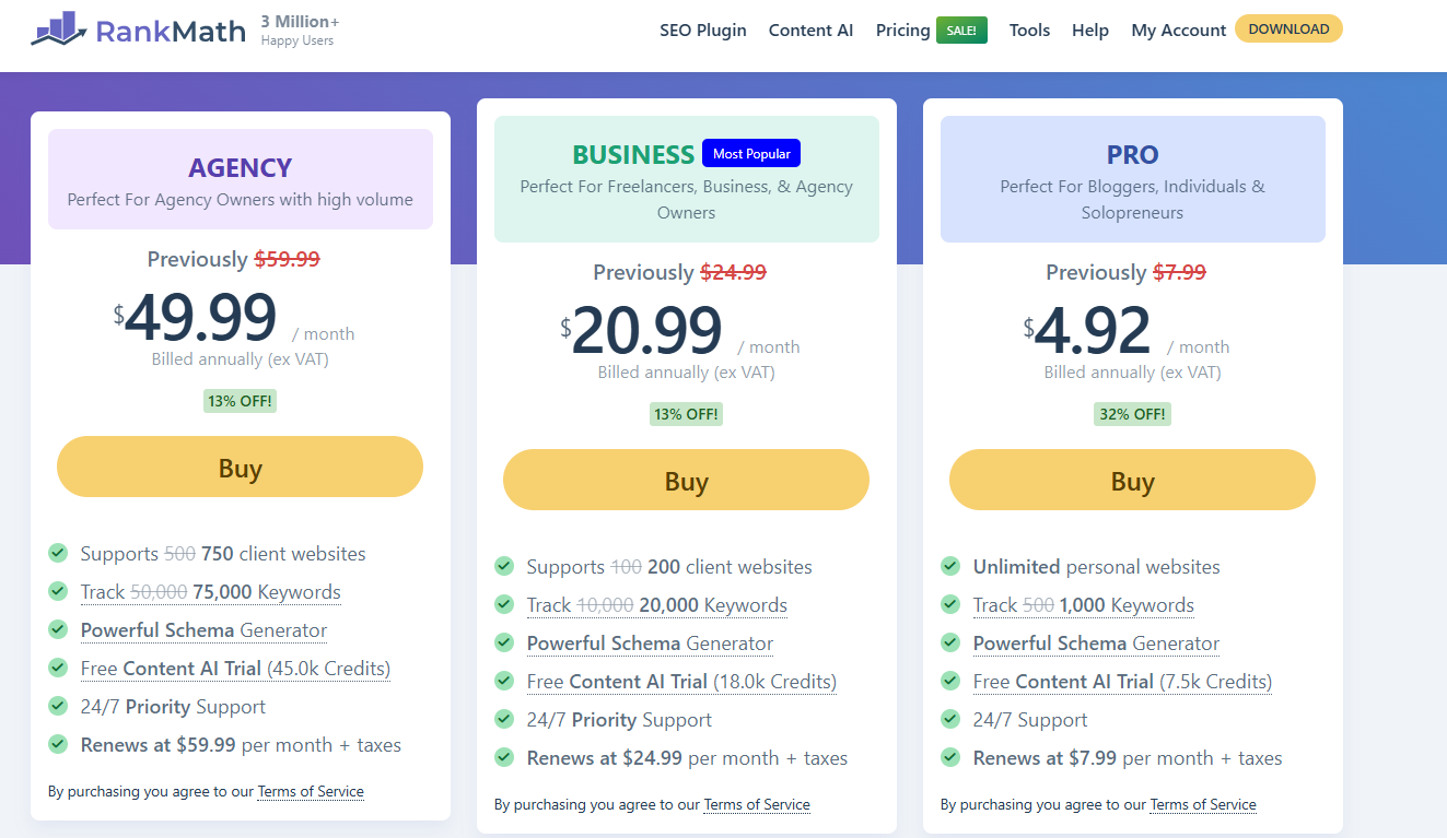 Rank Math pricing