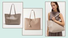 two still life bag shots and a model image