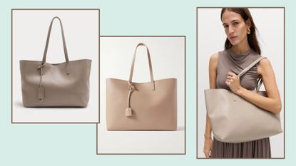 two still life bag shots and a model image