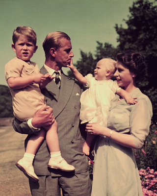 Prince Charles, Prince Philip, Princess Anne and Queen Elizabeth II pose for a family photograph