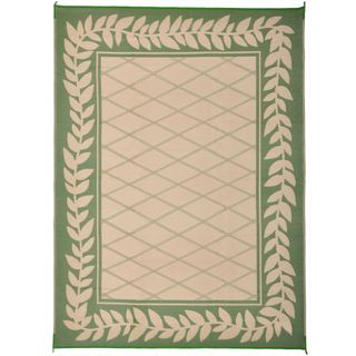 green white leafy outdoor rug