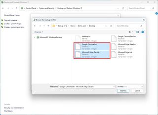 Windows backup select files to recover