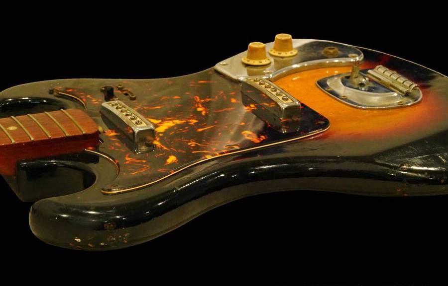 An early '60s-era Japanese sunburst guitar that was used onstage by Jimi Hendrix