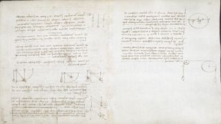 A photograph of one of Leonardo da Vinci's sketches of experiments to understand gravity.