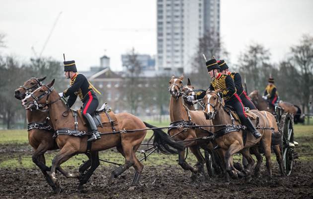 The King&amp;rsquo;s Troop Royal Horse Artillery on the playing fields before Royal Artillery Barracks Major General Ben Bathurst, General Officer Commanding The Household Division, conducted his annual inspection of The King&amp;rsquo;s Troop Royal Horse Artillery on the playing fields before Royal Artillery Barracks, in Woolwich today. The inspection determined whether the Army&amp;rsquo;s ceremonial saluting battery is fit to perform its duties on behalf of the nation for the next twelve months. All Major General&amp;rsquo;s inspections are testing times for Army units, but this one takes place in full public view with the soldiers and horses performing one of the most heart-stopping and difficult displays in the ceremonial canon. The colourful and spectacular display included the world-famous Musical Drive. The Musical Drive is one of the most spectacular displays of horsemanship in the world involving risk laden complex choreographed moves with split second timing. Six magnificently turned&amp;ndash;out horses draw each of six 13 pounder Field Guns and limbers, with the Gun detachment riding behind each Gun. The Guns in the Troop display all saw service in the First World War. Photographer: SSgt Rupert Frere RLC / MoD Crown