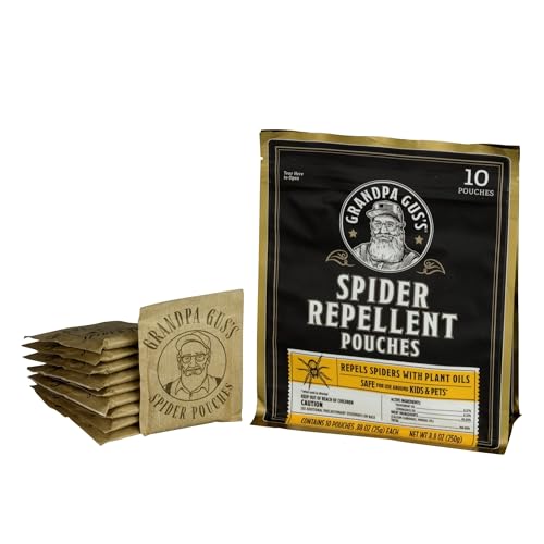 Grandpa Gus&#039;s Natural Spider Repellent Pouches, Peppermint and Lemongrass Oil Blend for Indoor Pest Control, Safe for Home, Rv, Garage, Basement (10 Pouches)