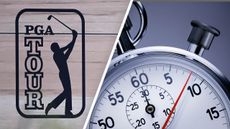 PGA Tour logo and a timer depicting pace of play measurement