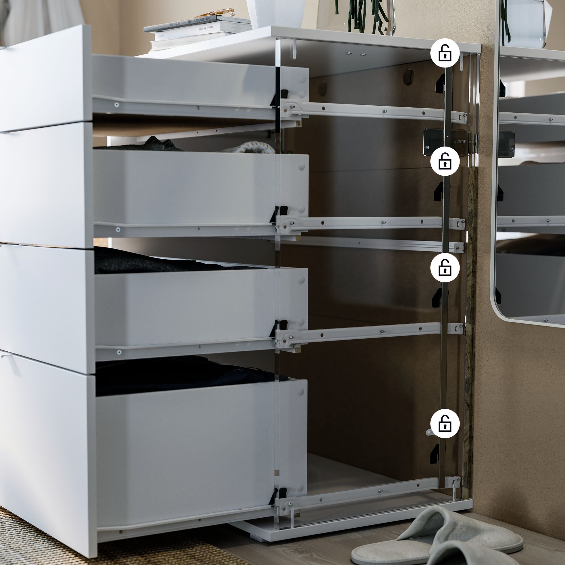 IKEA chest of drawers with Anchor and Unlock safety feature