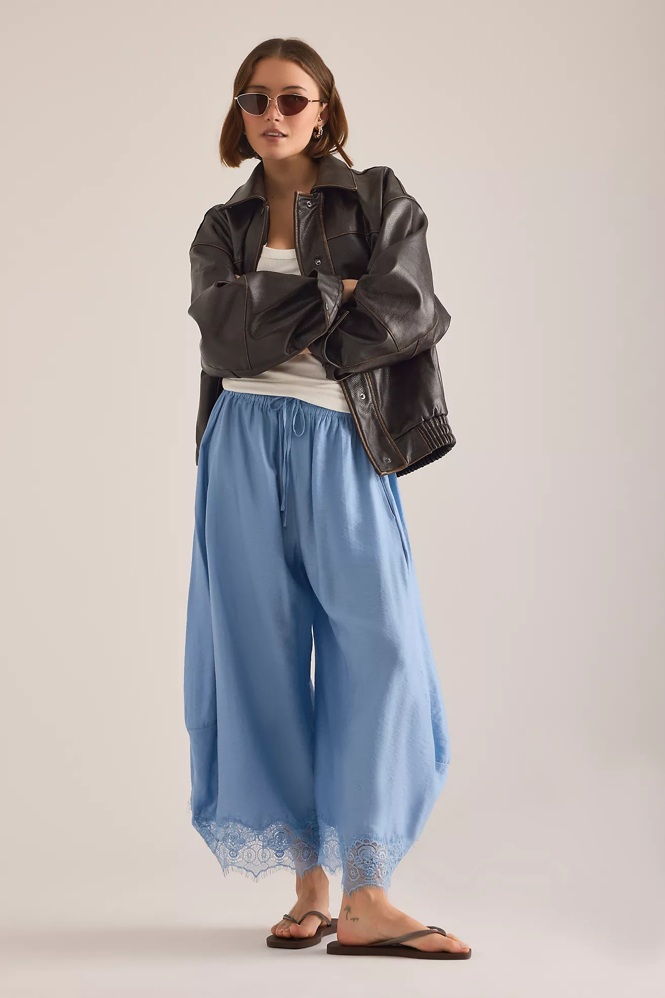 By Anthropologie Cropped Lace-Hem Trousers