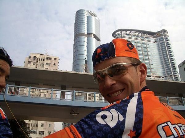 Joe Papp is all smiles as he and Derek Wong cruise back into Kowloon.