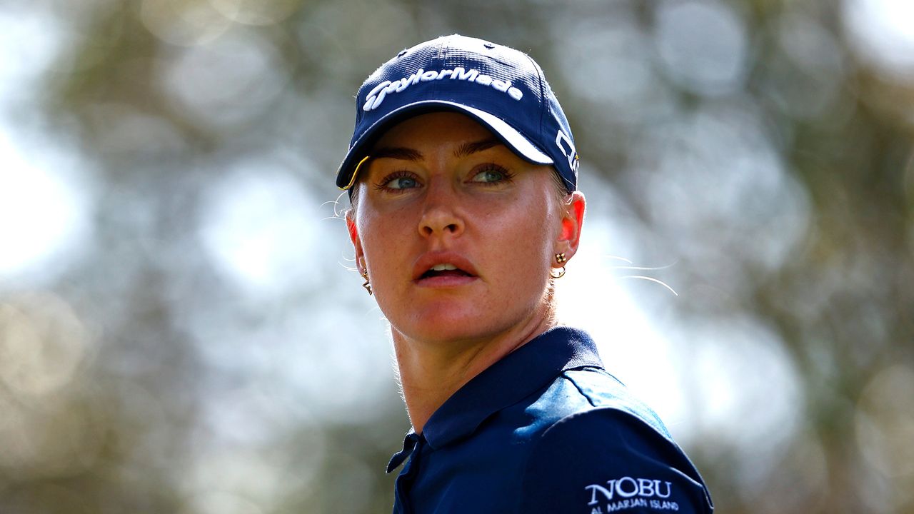 Charley Hull looks over her shoulder during the first round of The Annika 2024