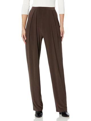 Norma Kamali Women's Tapered Pleated Trouser, Chocolate, X-Small