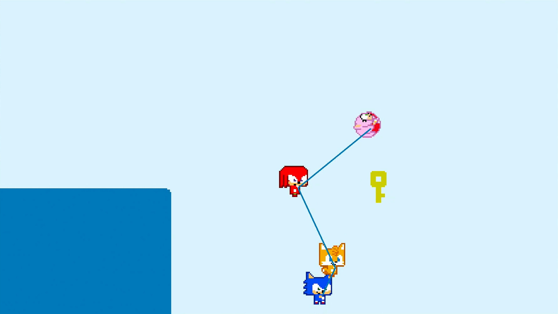 A Sonic Pico Park screenshot showing characters solving a puzzle.