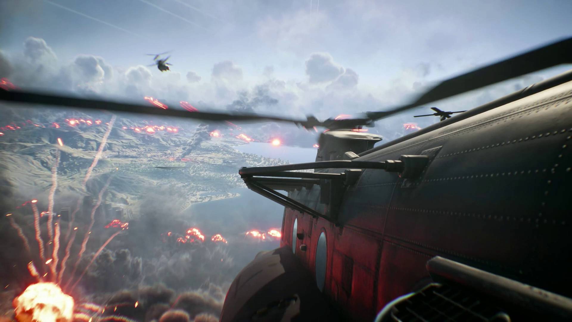 Battlefield Redsec helicopter flying into firestorm