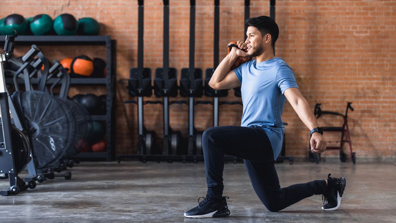 A man completing a kettlebell workout