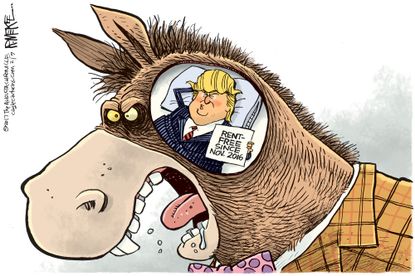 Political Cartoon U.S. Donald trump takes over Democrat minds