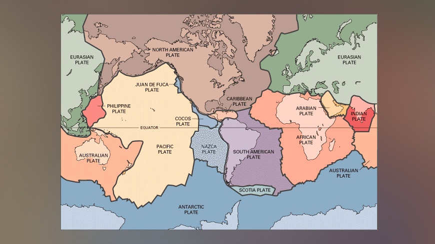 A plate tectonics map of the world.