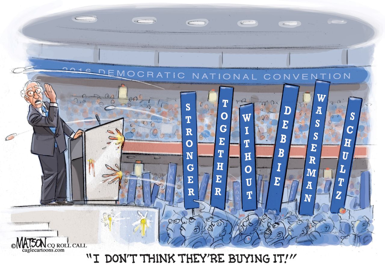 Political cartoon U.S. Bernie and his supporters DNC convention | The Week