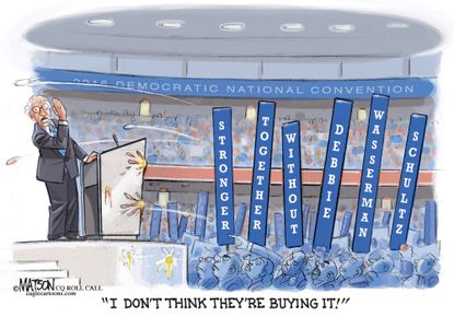 Political cartoon U.S. Bernie and his supporters DNC convention