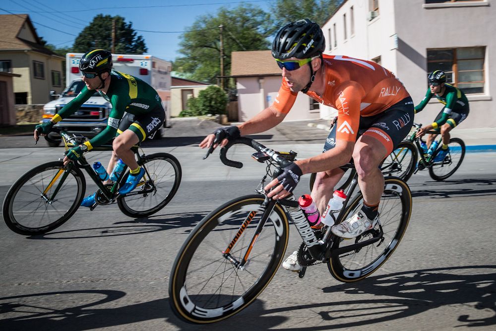 Eric Young (Rally) rides in the bunch before taking the win.