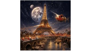 Santa Claus in France, Paris, with the Eiffel Tower in the background