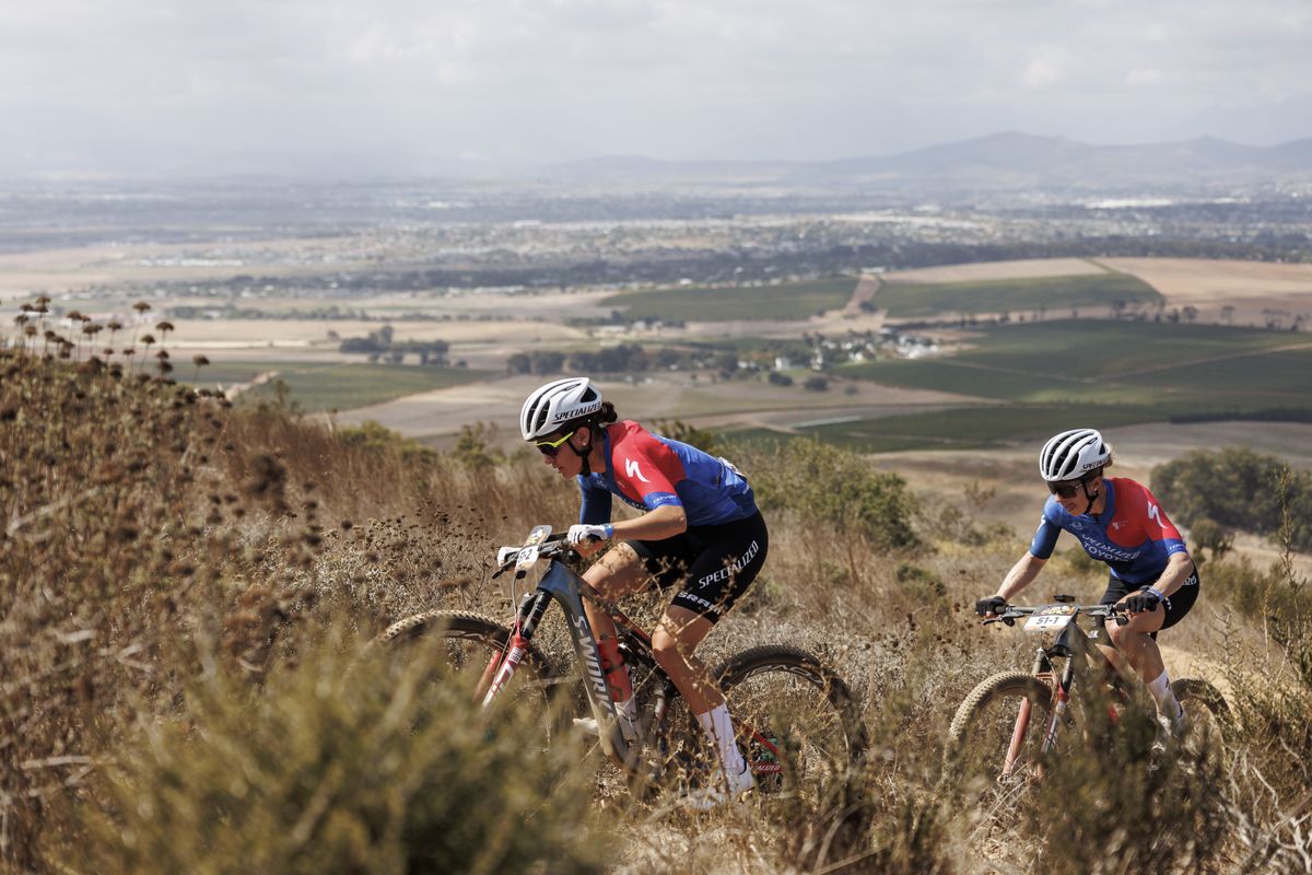 Sofia GOMEZ VILLAFANE and Annika Langvad during the Prologue of the 2025 Absa Cape Epic Mountain Bike stage race held at Meerendal Wine Estate, Cape Town, South Africa on the 16th March 2025. Photo by Nick Muzik/Cape Epic
PLEASE ENSURE THE APPROPRIATE CREDIT IS GIVEN TO THE PHOTOGRAPHER AND ABSA CAPE EPIC