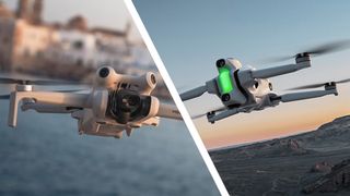 The DJI Mini 4 Pro flying next to the Insta360 Antigravity A1 drone