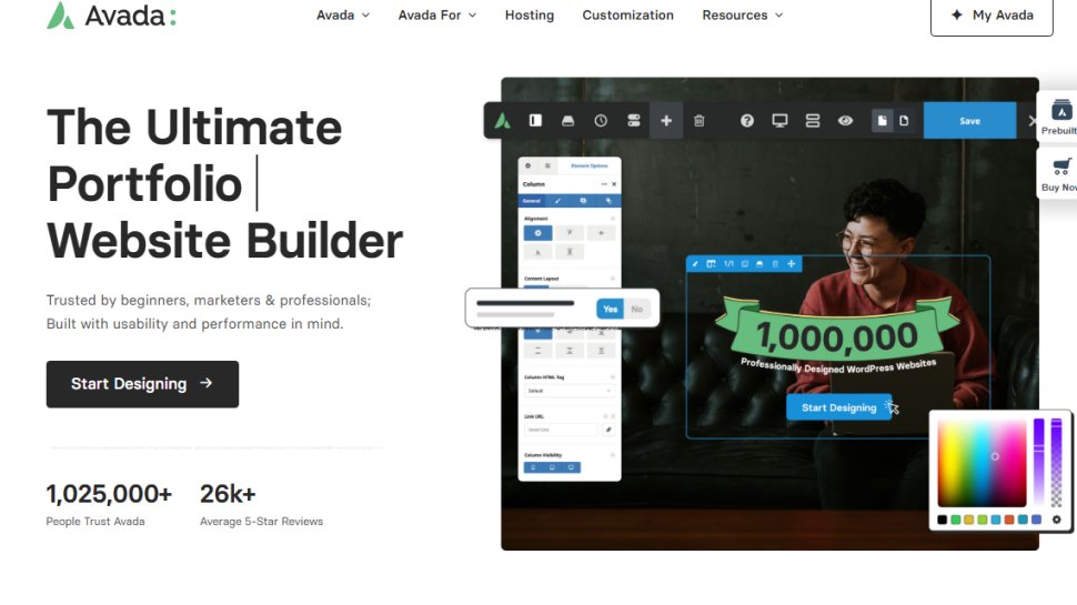 Website screenshot of Avada (August, 2025)