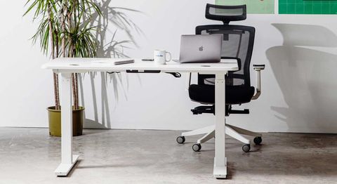 Autonomous SmartDesk Core white standing desk in office space