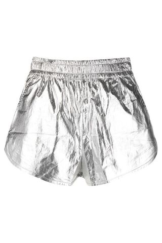 metallic coated-cotton shorts