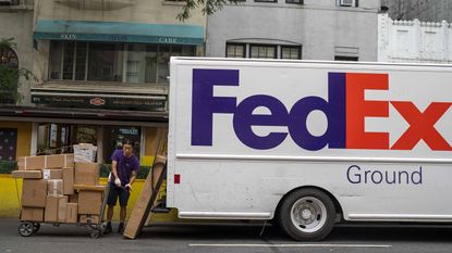 FedEx truck delivering packages in New York City
