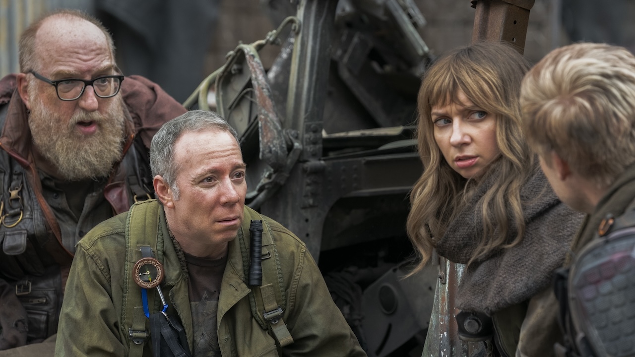 Stuart, Bert and Denise outside in post-apocalyptic setting in Stuart Fails to Save the Universe