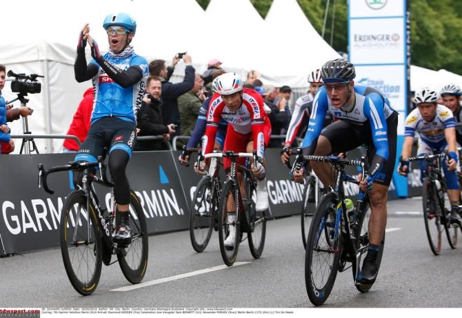 Raymond Kreder (Garmin-Sharp) applauds himself for the win