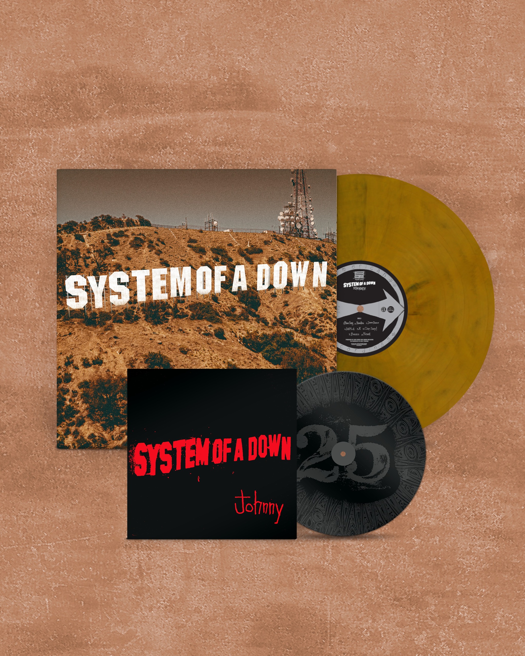 Amber-coloured vinyl of System Of A Down's Toxicity album, with cover art