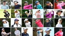A montage of 24 female golfers who are all playing in the 2023 Solheim Cup