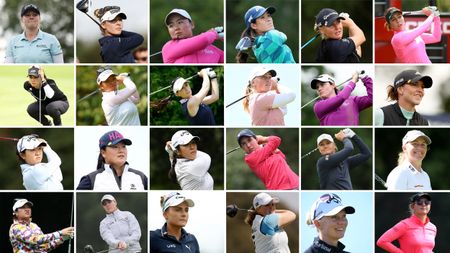 A montage of 24 female golfers who are all playing in the 2023 Solheim Cup