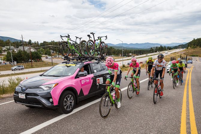 The break gets a feed during stage 3 of the 2018 Colorado Classic