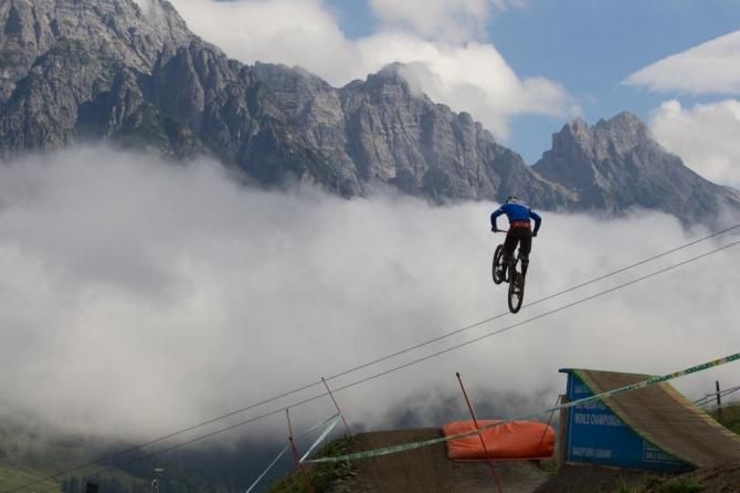 A downhiller in action in Leogang